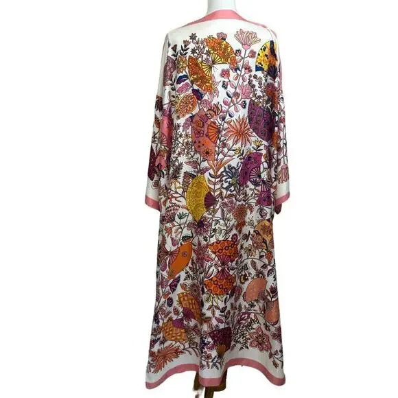 Bono Club Gallery maxi kimono, cream/pink print, one size, butterflies, colorful - Picture 3 of 6